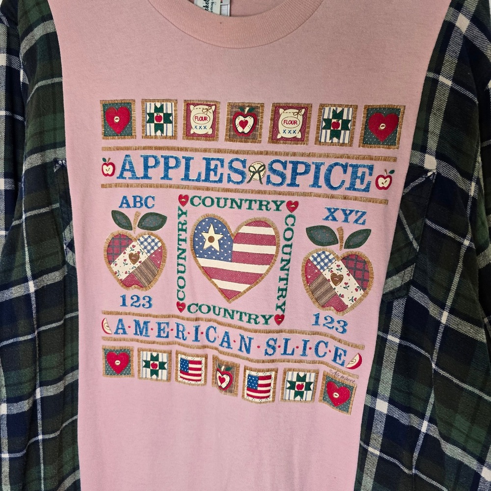 Upcycled Apples &‎ Spice t-shirt plaid flannel OS - Picture 2 of 4
